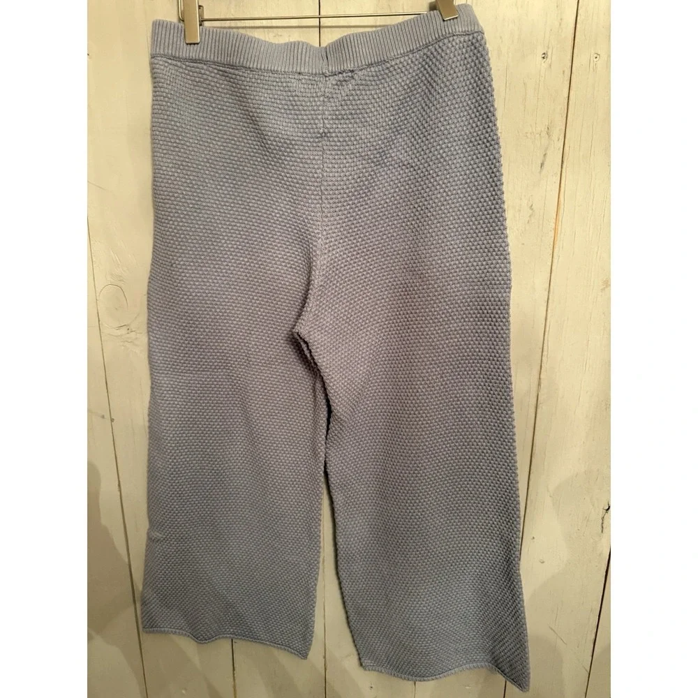 Free People Beach Hailee Knit Pants Blue Gray Waffle Knit Wide Leg Cropped Sz-M